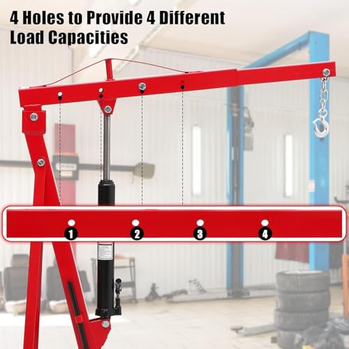 2 Ton Folding Hydraulic Engine Hoist with Load Leveler 4400 LBS Capacity Heavy Duty Cherry Picker 6 Swivel Wheels&Hydraulic Pump Adjustable Boom (0.5T-2T) for Garage Workshop Warehouse Orange