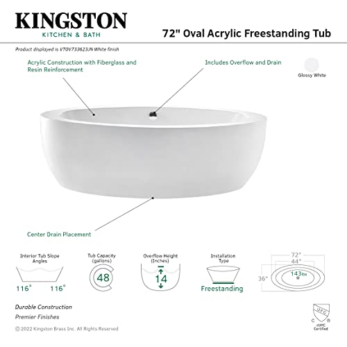 Aqua Eden VTOV733623JN 72-Inch Oval Acrylic Freestanding Tub with Drain, Glossy White