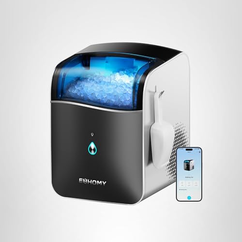 EUHOMY Smart Nugget Ice Maker Countertop, Pebble Ice Maker Machine with APP Control, 40lbs/24H, Ready in 7 Mins, Self-Cleaning, Portable Sonic Ice Makers with Hanging Ice Scoop for Home/Kitchen/Office