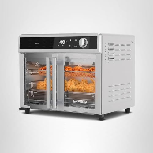 BLACK+DECKER Crisp 'N Bake Air Fryer Toaster Oven Combo, 12 in 1 Countertop Convection Oven Cooks Food Fast, Fits a Whole Pizza or 6 Toast Slices, French Doors with Stainless Steel Finish
