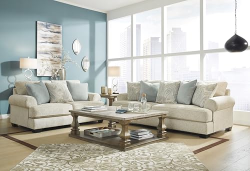 Signature Design by Ashley Monaghan Vintage Loveseat with Accent Pillows, Reversible Cushions and Rolled Arms, Beige