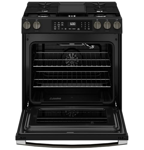 GE 30-Inch Slide-In Gas Smart Range with Convection, No-Preheat Air Fry, 5 Sealed Burners, Black Slate