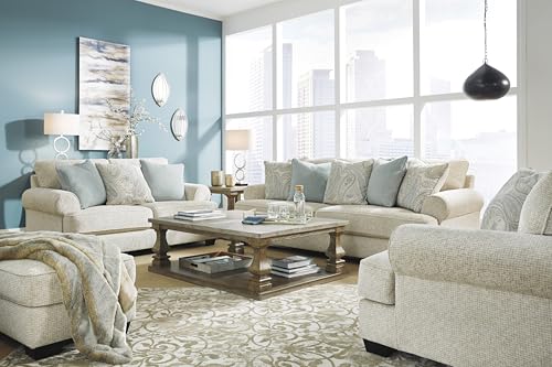 Signature Design by Ashley Monaghan Vintage Loveseat with Accent Pillows, Reversible Cushions and Rolled Arms, Beige