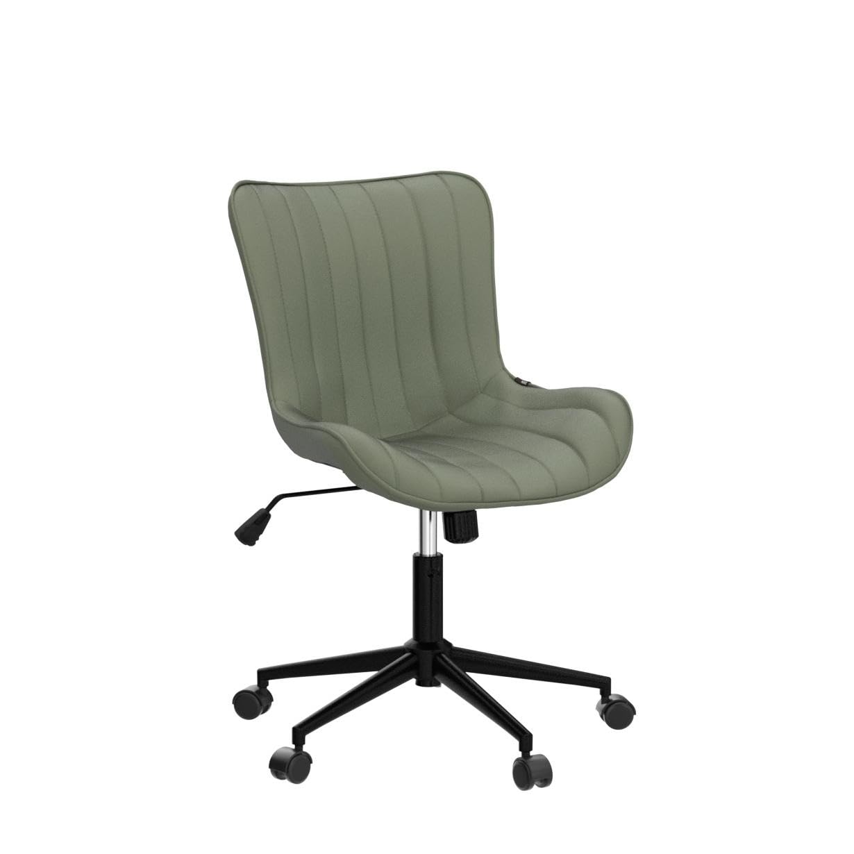 YOUNIKE Armless Home Office Desk Chair with Wheels Compact Comfy Vanity Chair with Adjustable Back Modern Small Leather Upholstered Rolling Swivel Cute Task Drafting Sewing Chair No Arms Olive Green