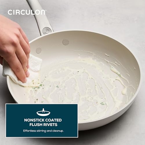 Circulon Halo with LaserDefense Ceramic Nonstick Pots and Pans with Lids, Compatible with All Stovetops, Made without PFAS, Dishwasher and Oven Safe, 11 Piece Cookware Set - Pearl White