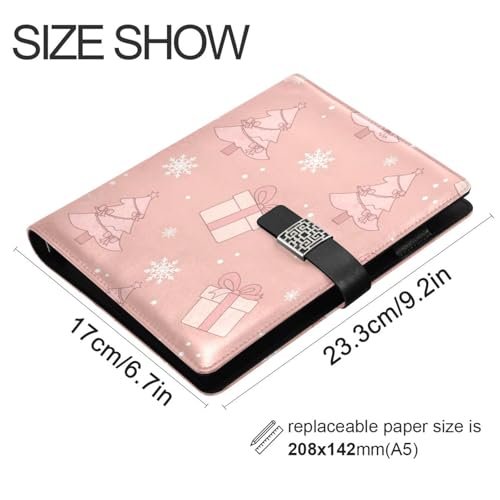 DIGTIA Christmas Trees Gifts Snowflakes PU Leather Notebook A5 Binder 6 Ring Refillable Journal with Magnetic Buckle Closure Loose Leaf Travel Office Planner Budget Binder Notepad Portfolio,