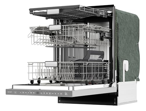SHARP SDW6767HS Smart Dishwasher Works with Alexa. Includes LED Interior lights, Stainless Steel interior, Heated Dry with Fan Assist, Wash Zone cleans half load on either rack, Adjustable Third Rack