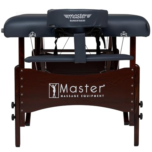 Master Massage Newport Portable Massage Table Package with Denser 2.5" Cushion, Walnut Stained Hardwood, Steel Support Cables, Pillows & Accessories, Royal Blue, 30"