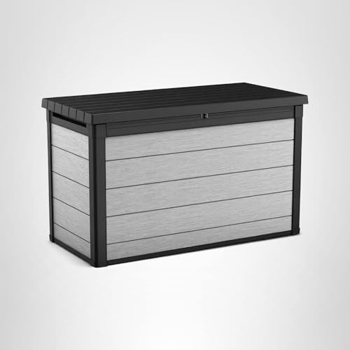 Keter Denali 200 Gallon Resin Large Deck Box with Double Wall 20mm Panels - Paintable and Drillable-Organization and Storage for Patio Furniture and Outdoor Items, Grey & Black