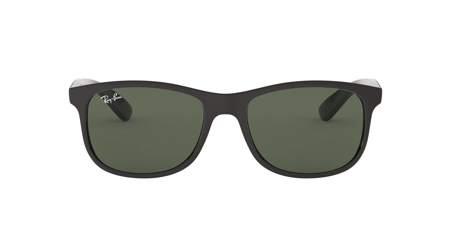 Ray-Ban Unisex RB4202 Andy Rectangular Sunglasses, Matte Black On Black/Dark Green, 55 mm