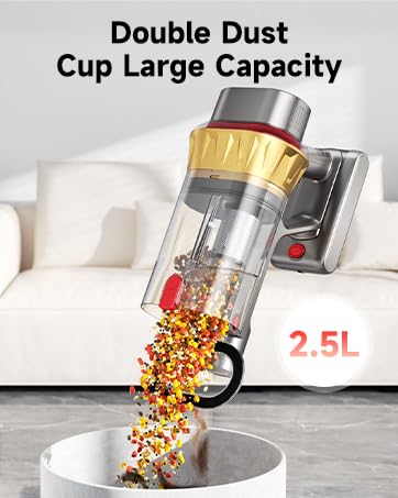 AIPOWAY 650W Cordless Vacuum Cleaner with 55KPa Flagship Suction, 75-Min Extended Runtime 2.5L Dual-Cup Capacity, Anti-Tangle Brush & Self-Standing Design HEPA Filtration for Furniture Carpet Pet Hair