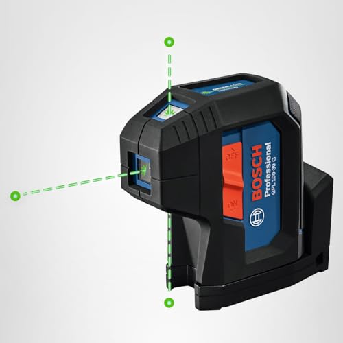BOSCH GPL100-30G Green-Beam Self-Leveling Alignment Laser, Includes 2 AA Batteries, Built-In Multipurpose Mount, & Hard Carrying Case