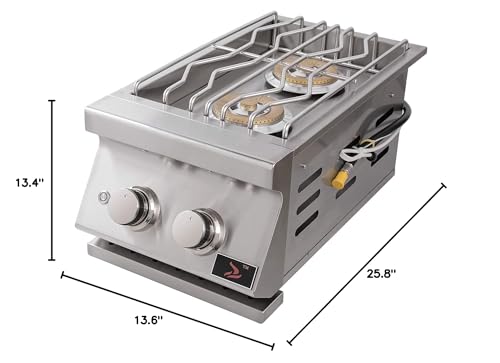 Bonfire Outdoor Kitchen Built-in Double Side Burner for BBQ Island, Includes Natural Gas Kit, 304 Stainless Steel, CBADSB