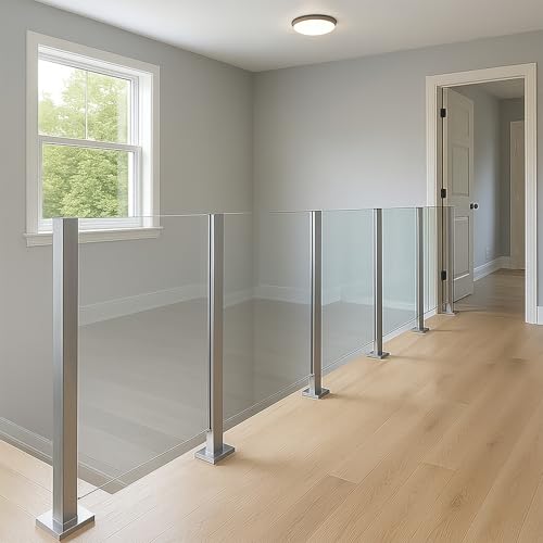 Cvter Glass Railing Post, No-Punch Heavy-Duty Glass Railing with Spigot Slots & Base, 304 Stainless Steel Clamp Bracket for Deck Balusters, Balcony, Patio, Stairs, Silver 24in Mid Post
