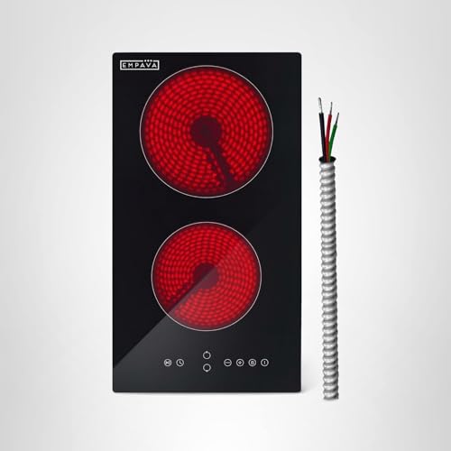 Empava 12 Inch Built-in Electric Cooktop with 2 Burners, Touch Control, Individual Timers, Stop & Go, Child Lock, Flush Mount Design, ETL Certified, 1200W & 1800W Zones, Hard Wired(No Plug)