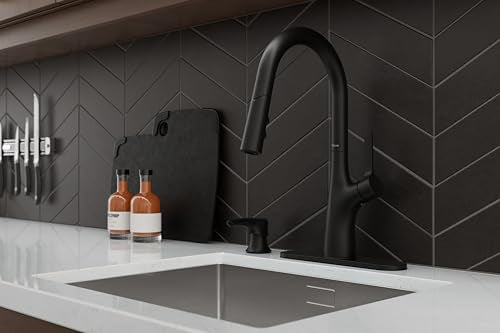Pfister Ceylon Kitchen Faucet with Pull Down Sprayer and Soap Dispenser, Single Handle, NSF Certified, Spot Defense Matte Black Finish, F5297CLOSDB