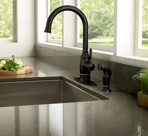 Moen Noell Mediterranean Bronze Single-Handle Kitchen Faucet with Side Sprayer, 87506BRB