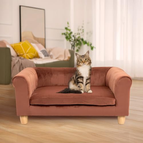 CRITTER SITTERS 33” Faux Suede Ped Bed in Brown, Durable Washable Sofa Couch for Small & Medium Cats & Dogs, Must Have Accessory for Yorkies, Shih Tzus & Frenchies, Kitten & Puppy Essential Furniture