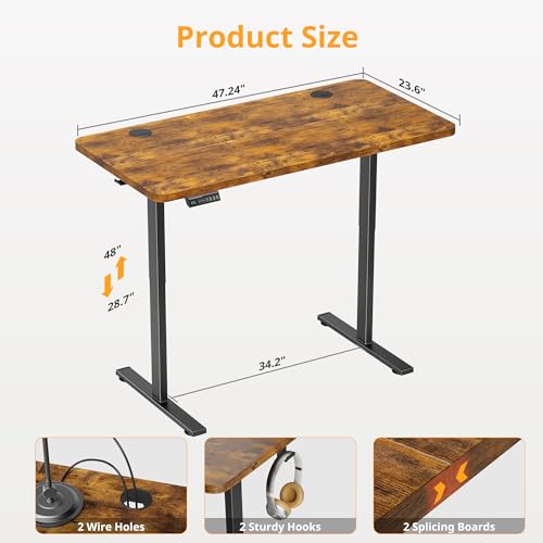 Electric Standing Desk, Standing Desk Adjustable Height, 24x48 Inches Sit Stand up Desk, Ergonomic Rising Computer Table with Memory Preset, Rustic Brown