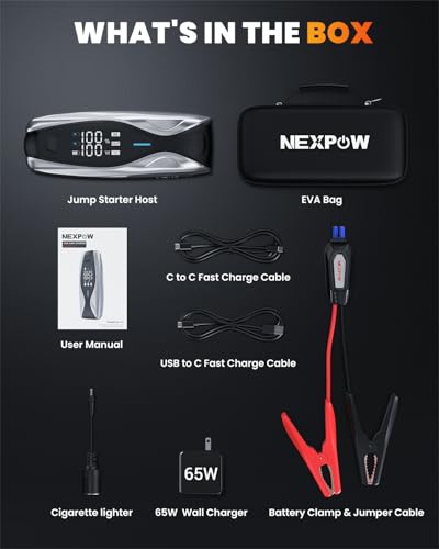 NEXPOW X7 10000A Jump Starter with 65W Quick Charger(All Gas/All Diesel), Powerful Battery Jumper Starter Portable with Smart LCD Display,12V Jump Box,Battery Booster Pack with Heavy Duty Jumper Clamp