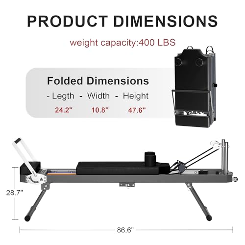 Casaphoria 87'' Professional Pilates Reformer, Foldable Pilates Machine for Home Studio, Includes Reformer Board and Springs, Max Capacity 395 lbs(Black)