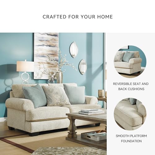 Signature Design by Ashley Monaghan Vintage Loveseat with Accent Pillows, Reversible Cushions and Rolled Arms, Beige