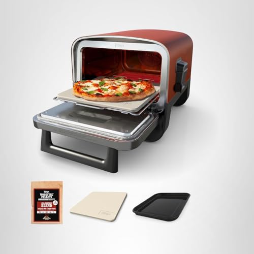 Ninja Woodfire Outdoor Pizza Oven, 8-in-1 Portable Electric Roaster Oven, Heats up to 700°F, 5 Artisan Pizza Settings, Integrated BBQ Smoker Box, Includes Flavored Wood Pellets, Terracotta Red