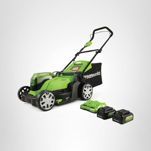 Greenworks 48V (24V x 2) 17" Cordless (Push) Lawn Mower (200+ Compatible Tools), (2) 4.0Ah Batteries and Dual Port Rapid Charger Included