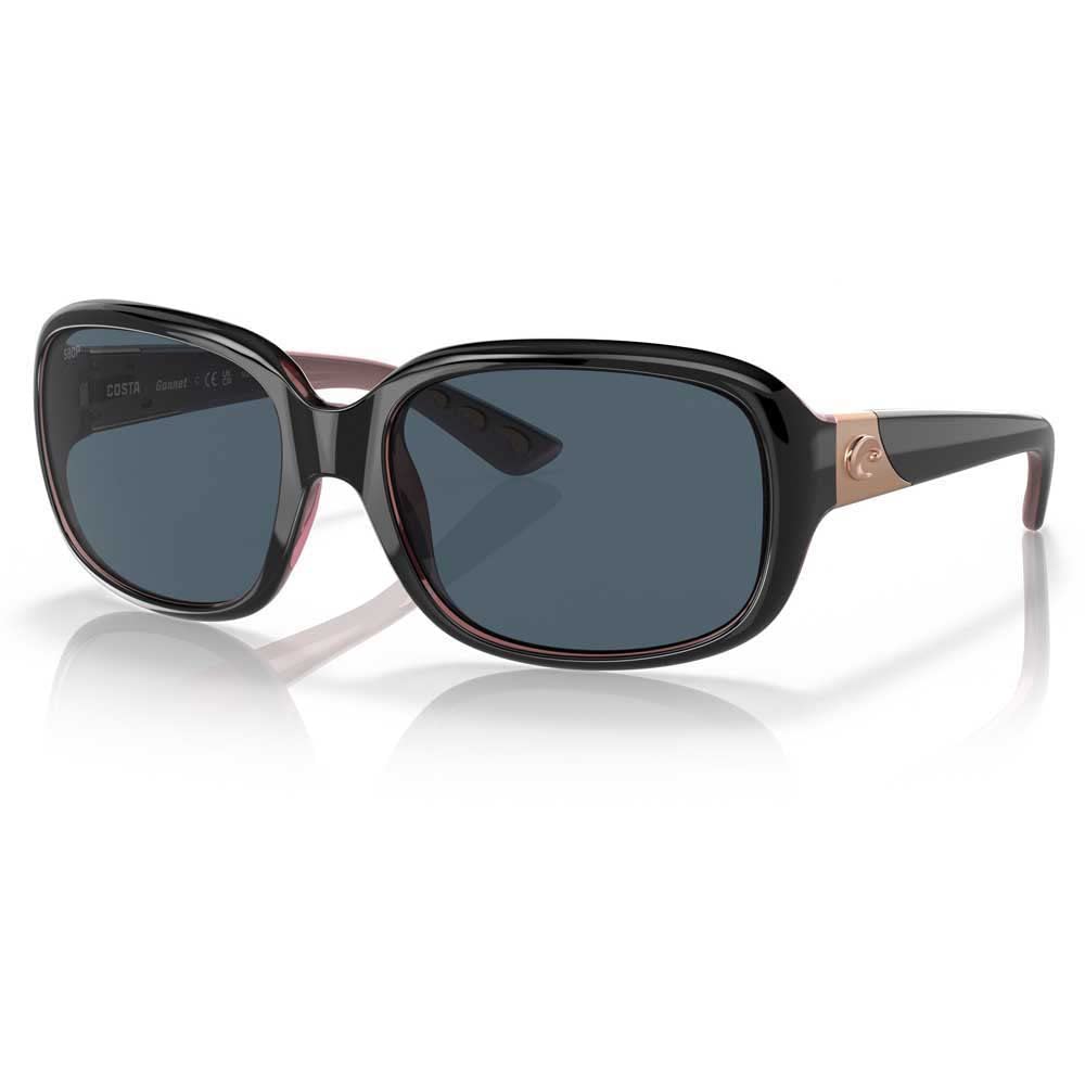 Costa Woman Sunglasses Shiny Black/Hibiscus Frame, Gray Lenses, 58MM