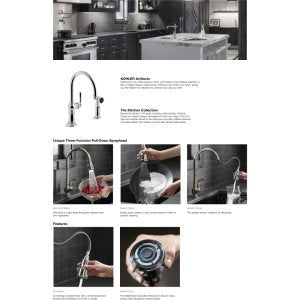 KOHLER K-99262-CP Artifacts 2-Hole Kitchen Sink Faucet and 14-11/16-Inch Swing Spout, Polished Chrome