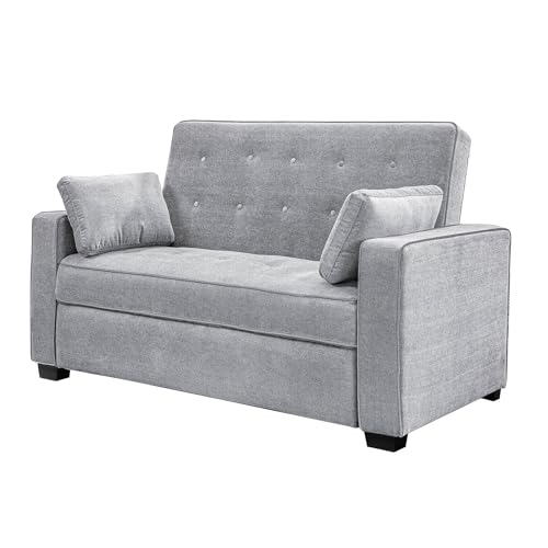 Serta Ainsley 72.6" Convertible Sleeper Sofa, Queen Size, Dreamcoil Comfort, Soft Woven Fabric, Light Grey