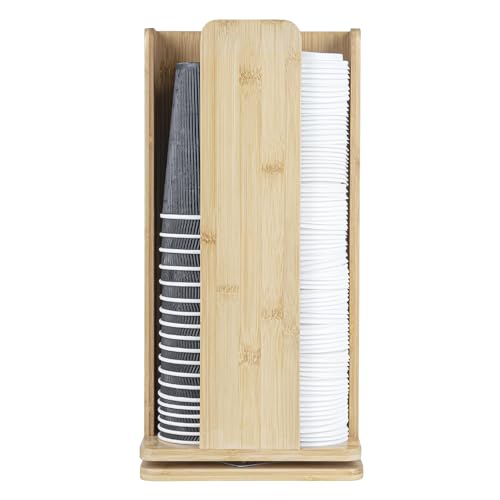 Restaurantware Restpresso 9 x 18 Inch Coffee Cup and Lid Organizer 1 Revolving Cup and Lid Holder - 4 Section Countertop Natural Bamboo Cup and Lid Dispenser For Restaurants Homes or Offices