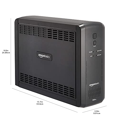 Amazon Basics UPS Battery Backup & Surge Protector, 1500VA/900W, 10 Outlets, Line Interactive Uninterruptible Power Supply with Sinewave Technology, Black