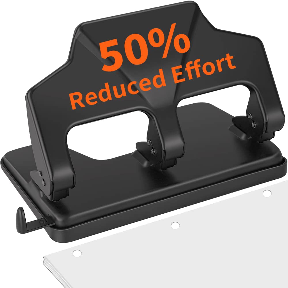 Heavy Duty 3 Hole Punch, 40-Sheet Heavy Duty Paper Punch, 50% Reduced Effort 3-Hole Punch, AFMAT Metal Hole Puncher 3 Ring, Three-Hole Paper Puncher w/Large Chip Tray for Classroom, Office, Blue