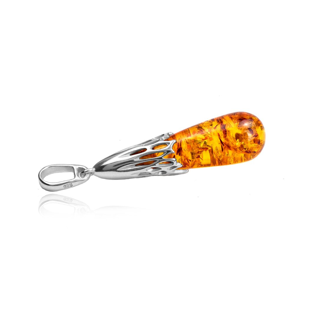 Ian and Valeri Co. Amber Sterling Silver Drop Earrings Pendant Necklace Set 18 Inches