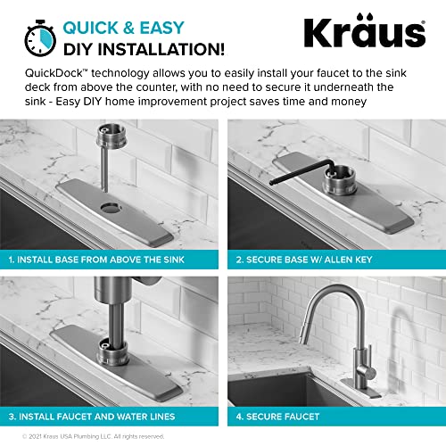 KRAUS Oletto Single Handle Pull Down Kitchen Faucet with QuickDock Top Mount Installation Assembly in Spot Free Antique Champagne Bronze, KPF-2620SFACB