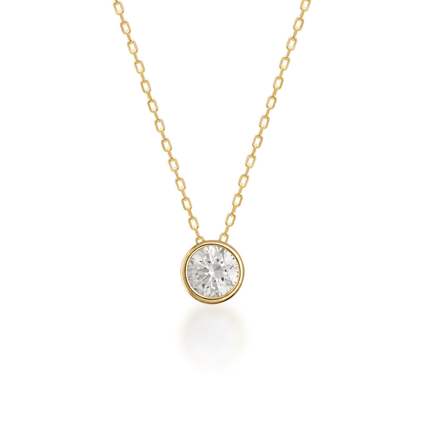Golden Planet 10K Solid Gold Bezel Set Circle Cubic Zirconia CZ Solitaire Necklace | Elegant Dainty Halo Choker Necklace for Women - 18" Chain 45 cm