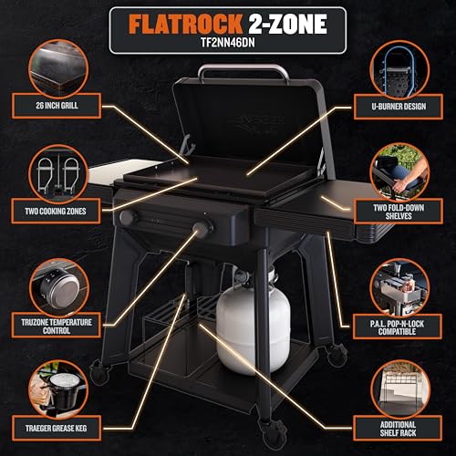 Traeger Grills Flatrock 2 Zone, 26-Inch Flat Top Griddle, Outdoor Gas Grill with Dual-Zone TruZone Cooking, Even Heat, and EZ-Clean Grease Management, Premium Propane Griddle for Outdoor Cooking
