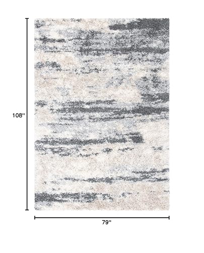 SAFAVIEH Fontana Shag Collection Area Rug - 6'7" x 9', Grey & Ivory, Non-Shedding & Easy to Clean, Plush Thick Pile, Ideal for Living Room, Bedroom, Dining Space (FNT853G)