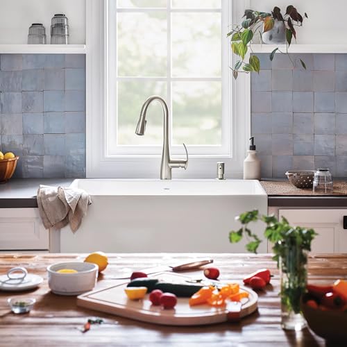 Moen Reyes Stainless Pulldown Kitchen Faucet with Soap Dispenser and Power Boost, Transitional Kitchen Faucet, One-Handle High Arc, Easy Installation, Spot Resist Finish, 87932SRS