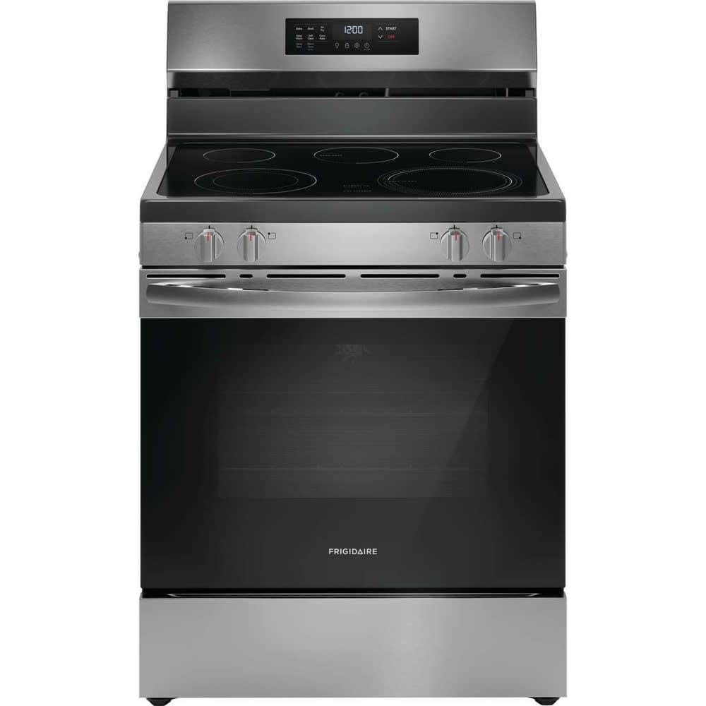 Frigidaire FCRE3083AS 30 in. 5.3 cu. ft. 5 Burner Element Freestanding Self-Cleaning Electric Range in Stainless Steel with Air Fry
