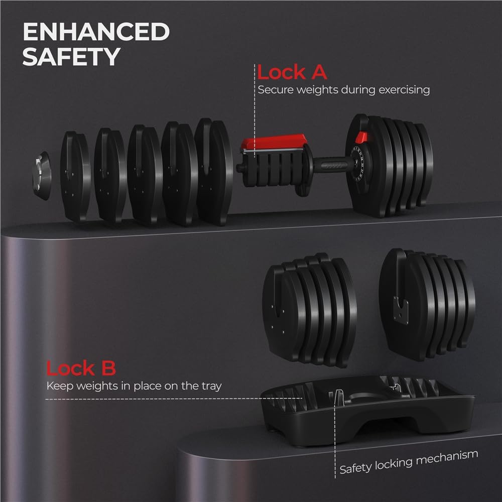 Yaheetech Adjustable Dumbbells Set 52.5LB Adjustable Dumbbells Pair Fast Adjust Weight 2PCS