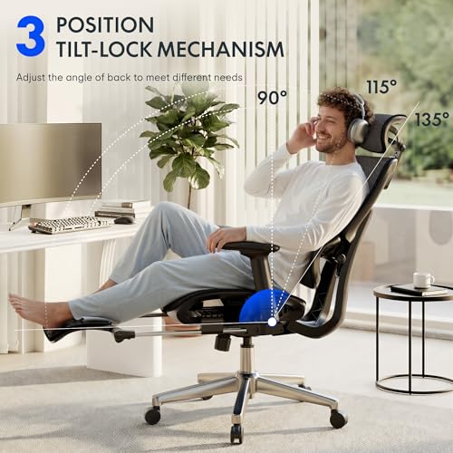 FLEXISPOT ErgoX Premium Ergonomic Office Chair with Footrest- Adjustable 3D Armrests, Dynamic Lumbar Support, Recline & Tilt Function, Mesh Seat, for Home & Office Use,Cream