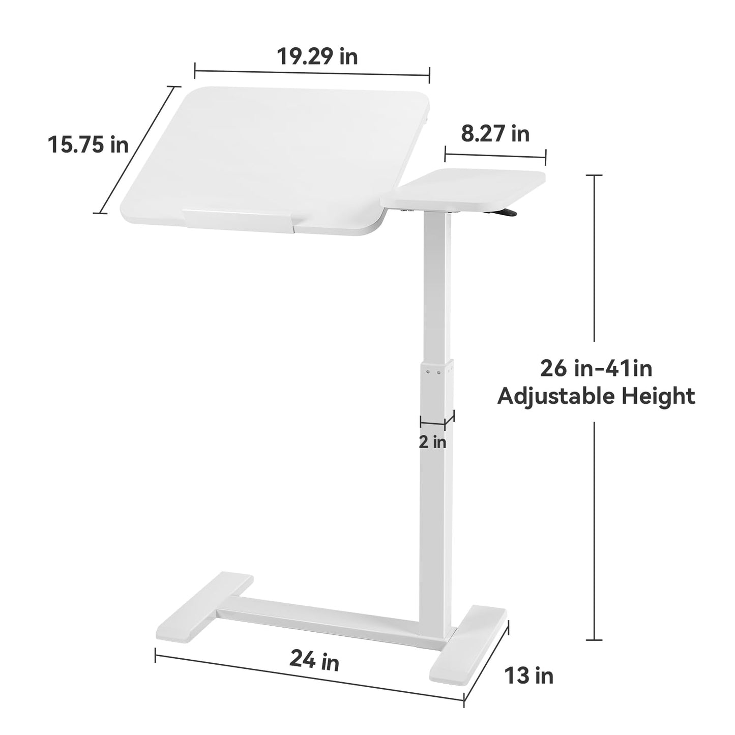 Kaixin Rabbit Height Adjustable Overbed Table，has Hidden Wheels and a Rotatable Tabletop，Can Be Used for Home Offices and Hospitals(White)