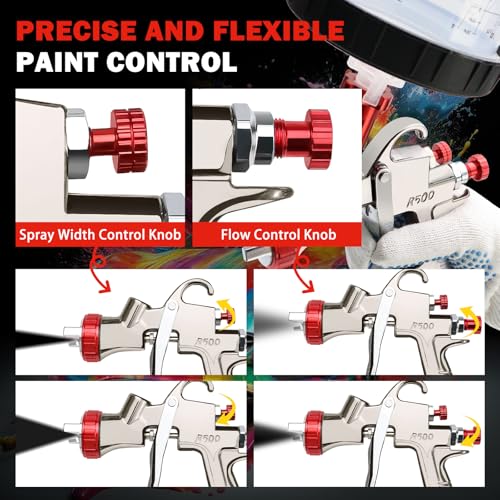 LVLP Air Spray Gun with 1.3/1.7/2.0mm Nozzles & Air Compressor Regulator, Premium Paint Gun Sprayer with 10pcs 600cc Mixing Cups, Automotive Paint Gun for House Painting, Car, Furniture, Fence