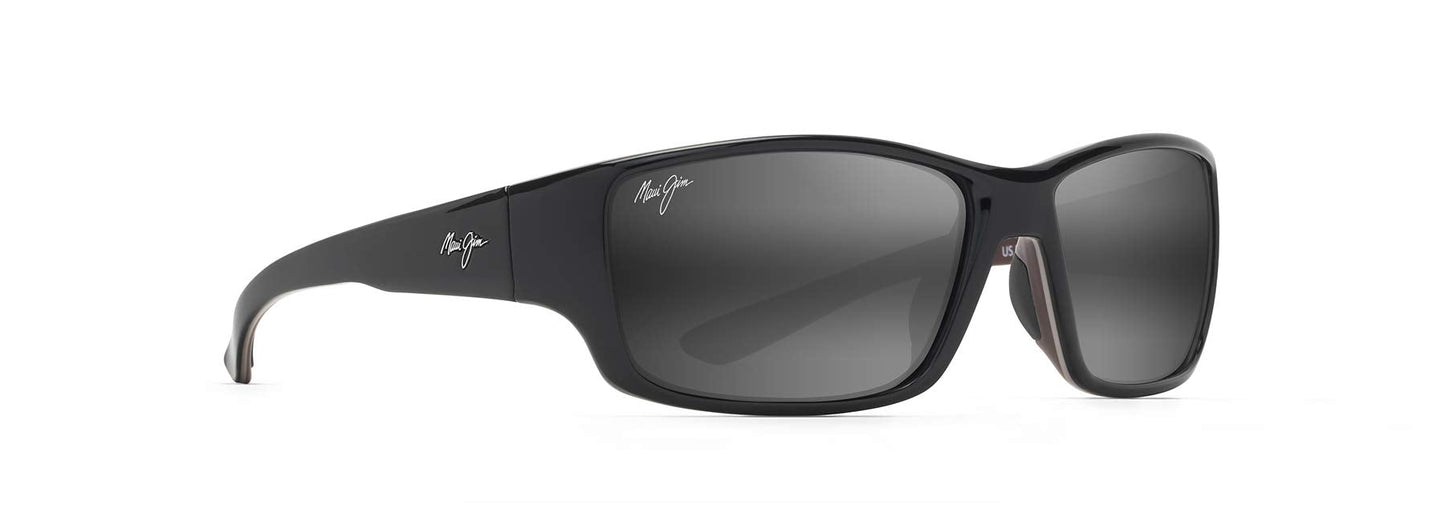 Maui Jim Mens's Local Kine Polarized Rectangle Sunglasses, Shiny Black/Grey/Maroon/Neutral Grey Polarized, Medium Fit