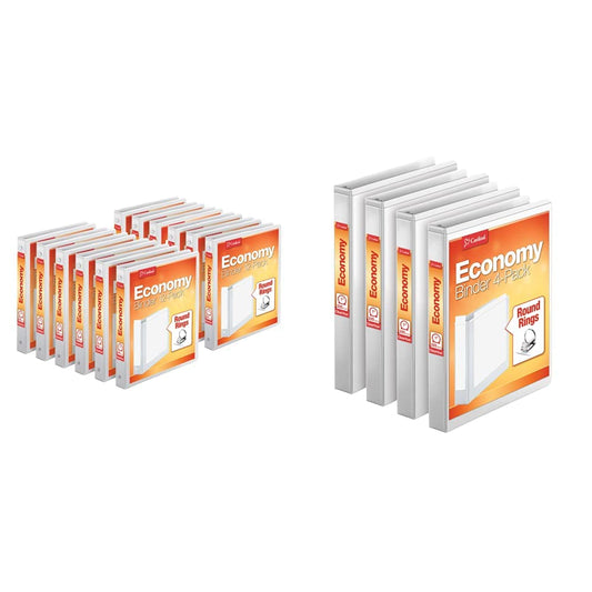Cardinal Economy 3-Ring Binders, 1", Round Rings, Holds 225 Sheets, ClearVue Presentation View, Non-Stick, White, Carton of 12 (90621)
