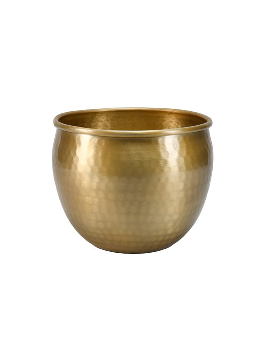 Serene Spaces Living Gold Brass Look Vintage Aluminum Vase - Perfect Decorative Accent for Plants, Weddings, and Events, Metallic Pot for Home, Medium, Measures 9" Diameter and 7" Tall