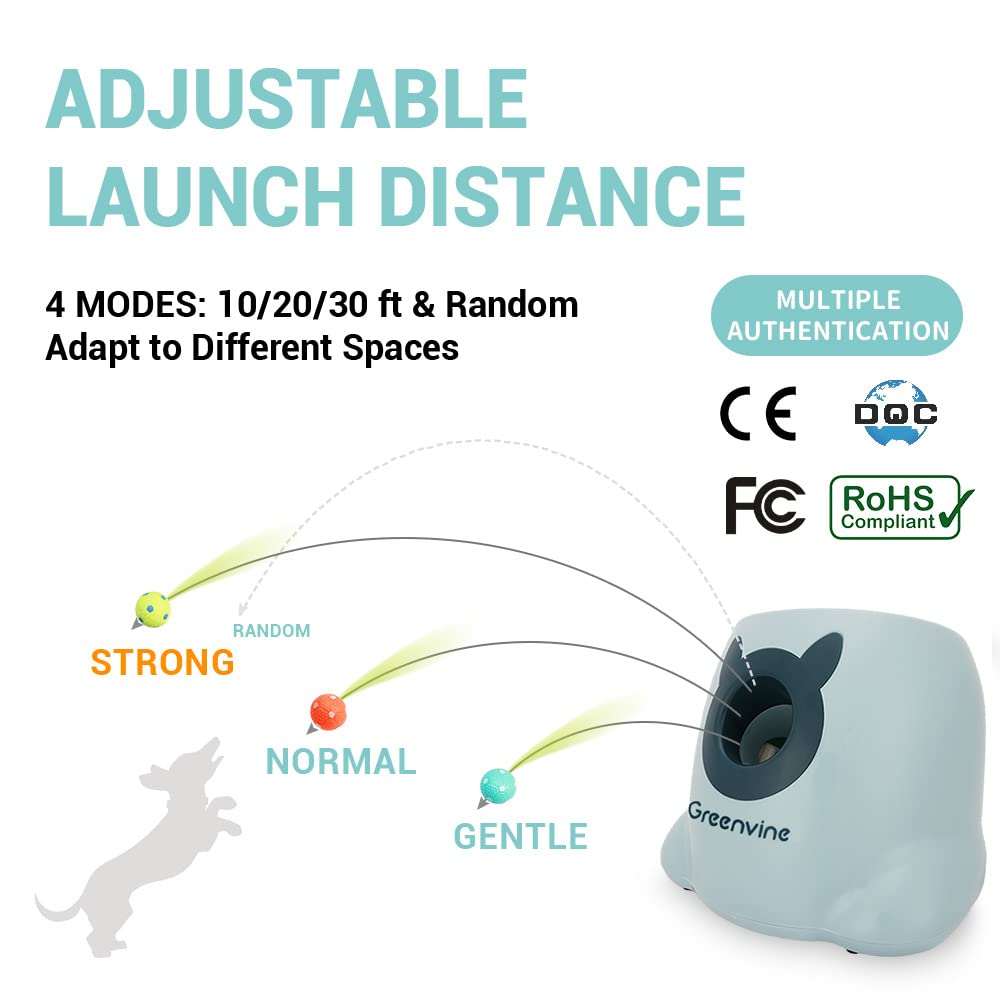 Greenvine Automatic Dog Ball Launcher Interactive Ball Thrower Fetch it Machine for Dogs with 6 Durable High Elasticity Latex Balls Included