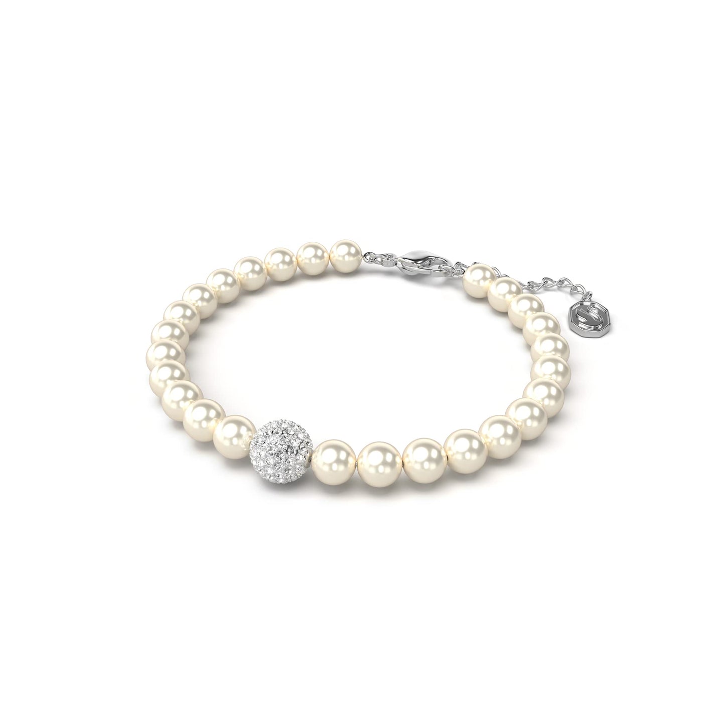Swarovski Remix Strand Bracelet, Crystal Pearls and Pavé-Set Sphere in a Rhodium Finished Setting, Part of the Remix Collection